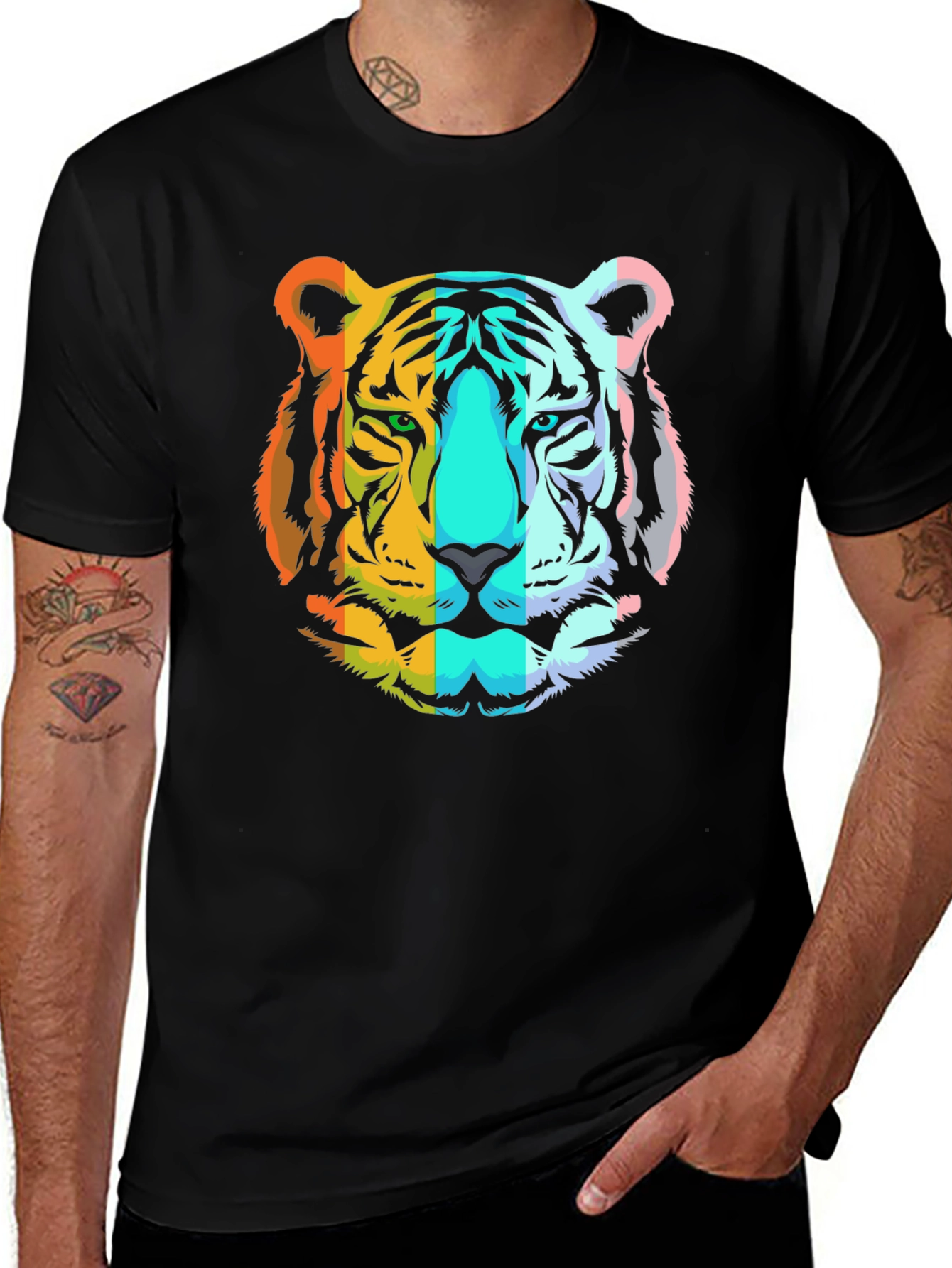 Rainbow Tiger Graphic T-Shirt - Mens Black Tee