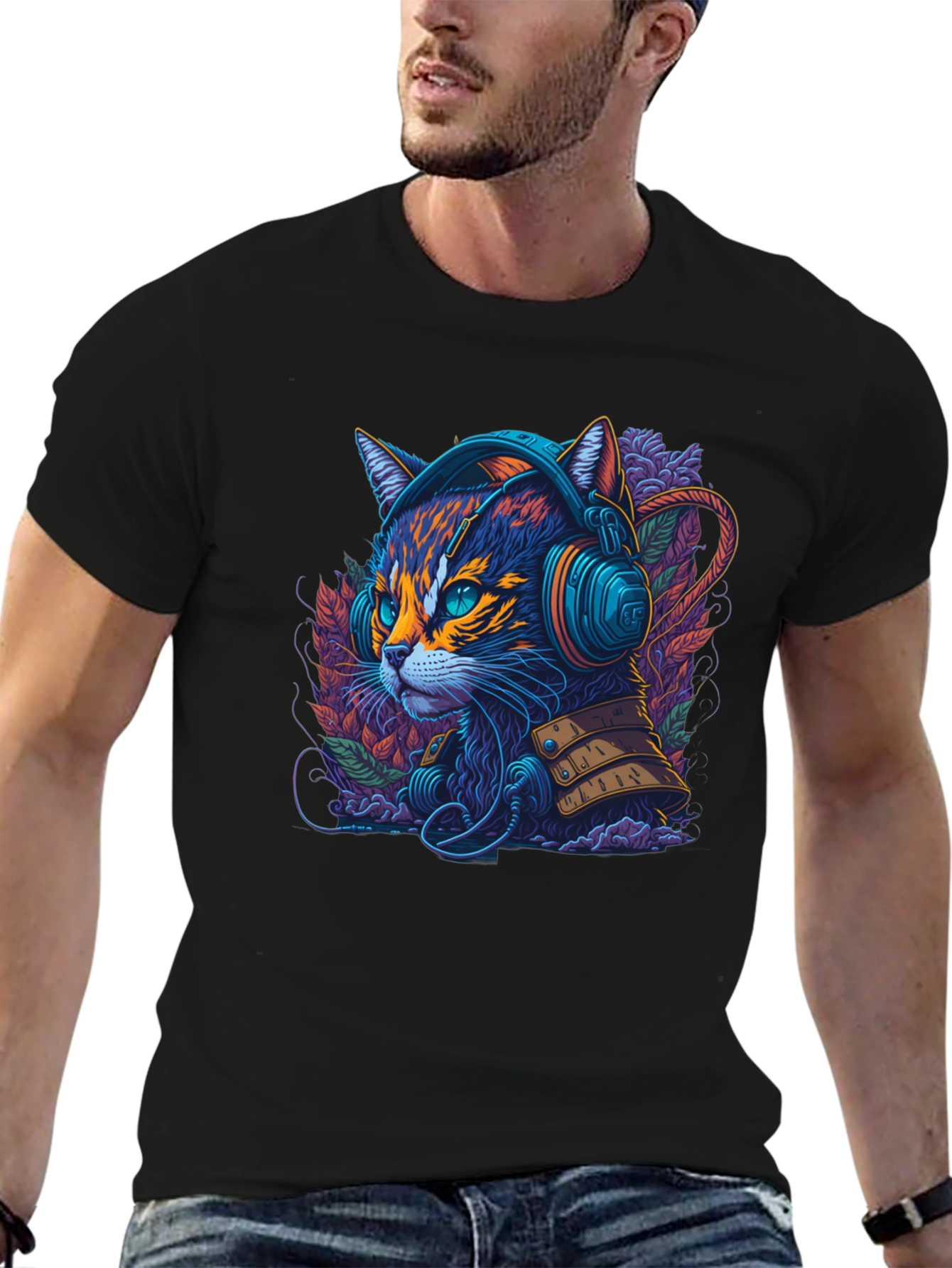 Neon Cat Headphone T-Shirt