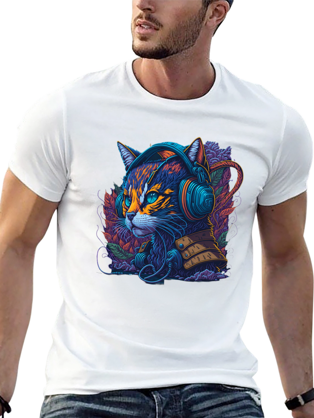 Neon Cat Headphone T-Shirt