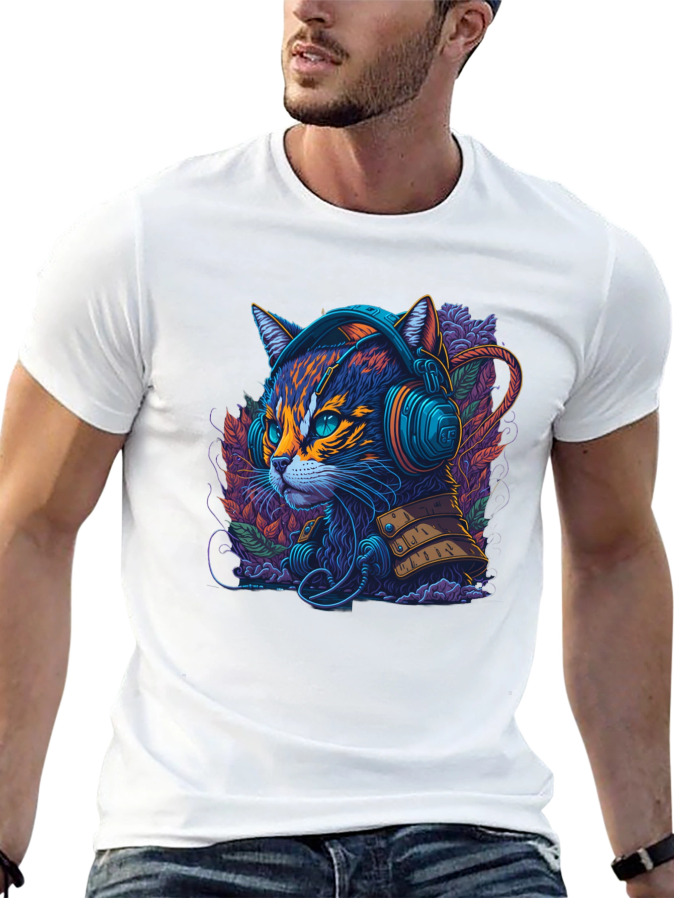 Neon Cat Headphone T-Shirt