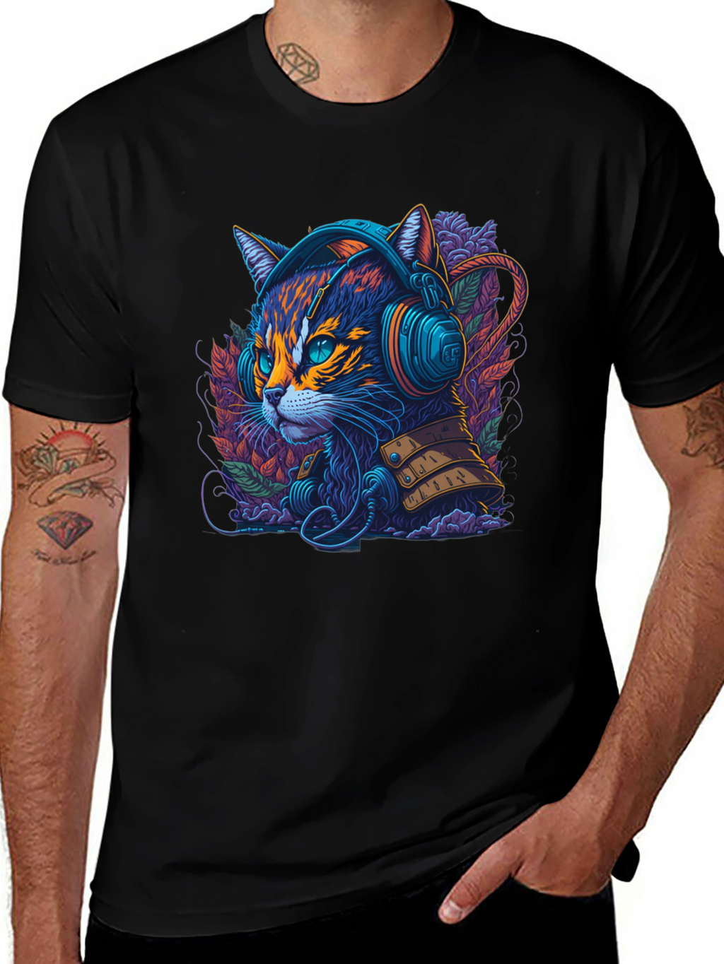 Neon Cat Headphone T-Shirt