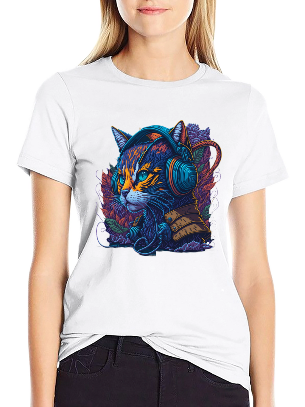 Neon Cat Headphone T-Shirt