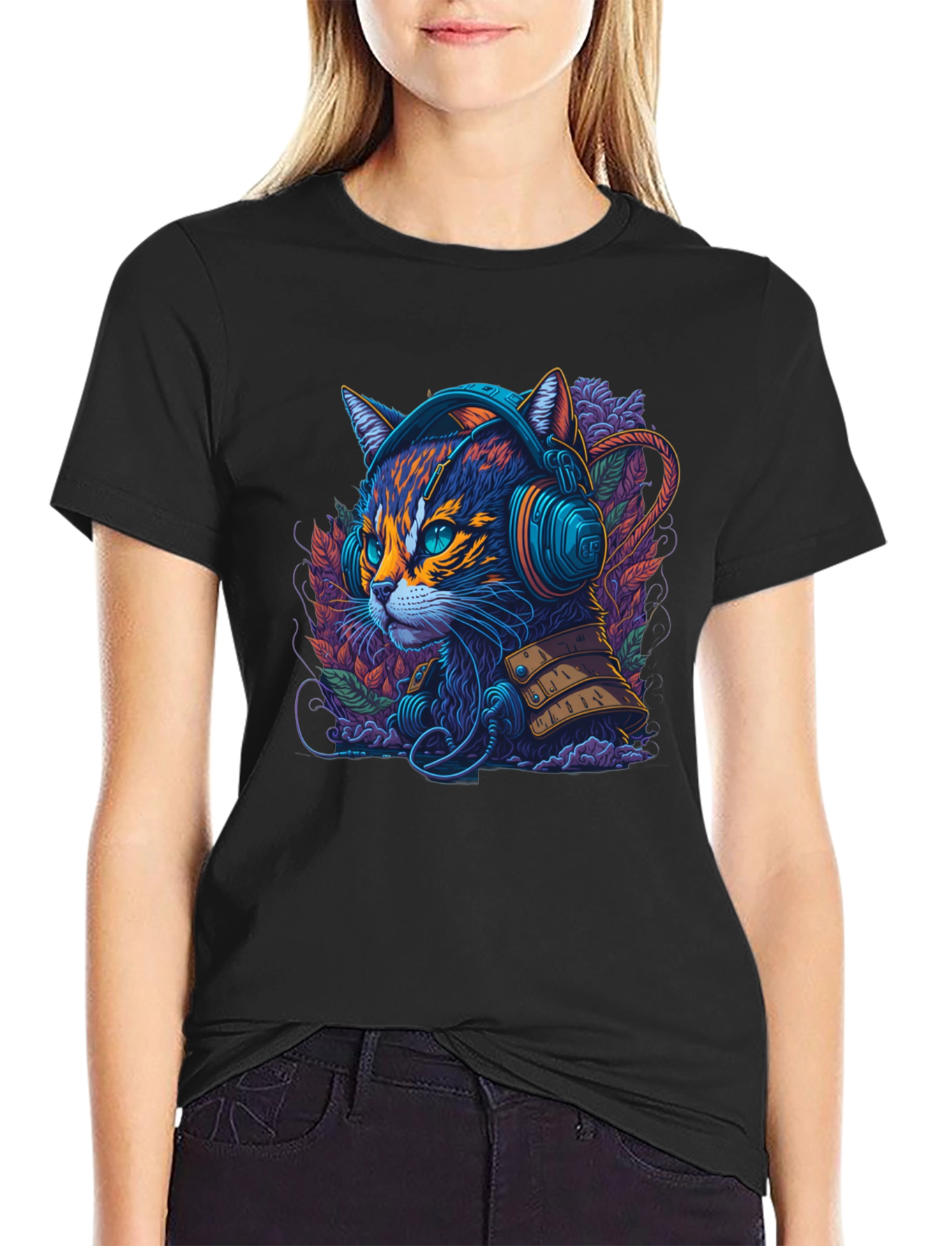Neon Cat Headphone T-Shirt
