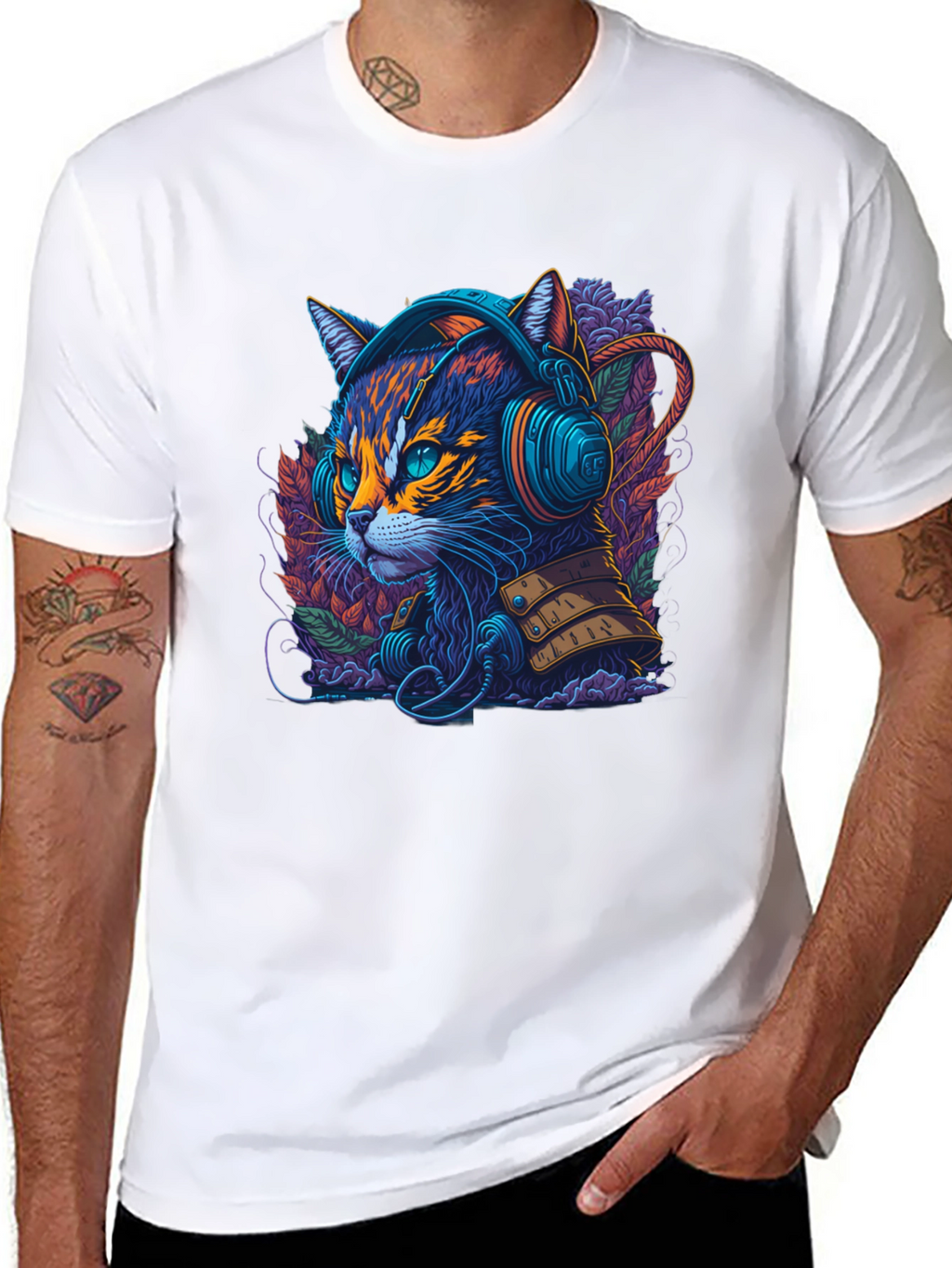 Neon Cat Headphone T-Shirt