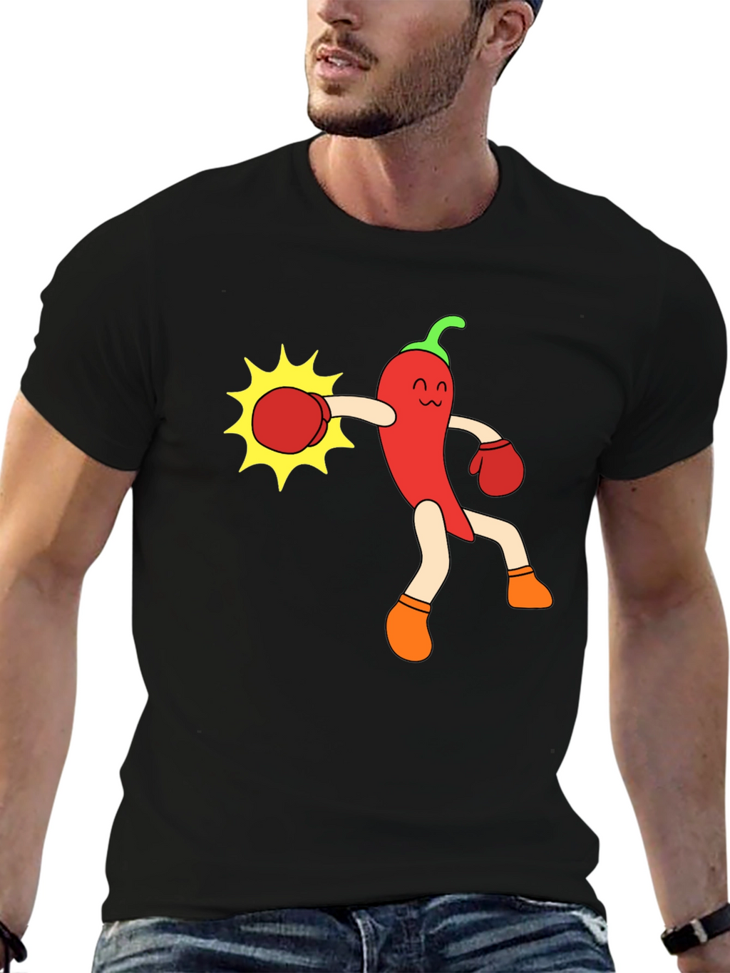 Funny Chili Pepper Boxing Black T-Shirt