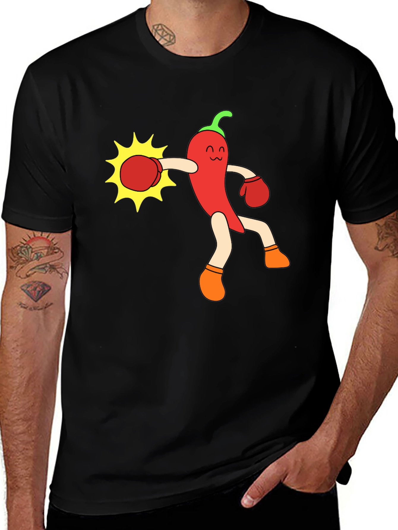 Funny Chili Pepper Boxing Black T-Shirt