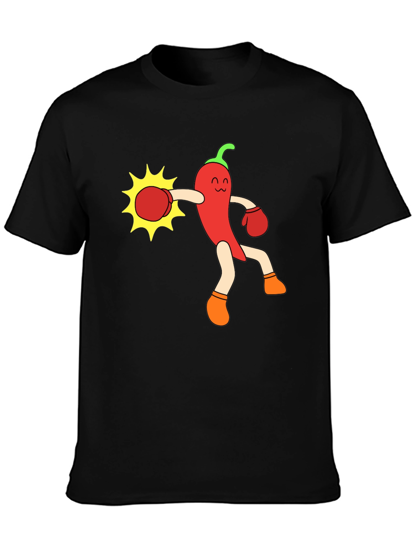 Funny Chili Pepper Boxing Black T-Shirt