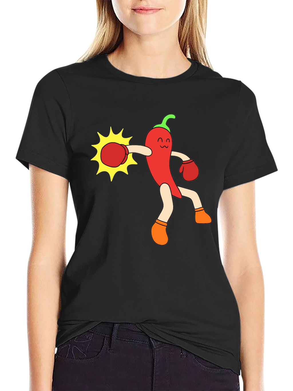 Funny Chili Pepper Boxing Black T-Shirt