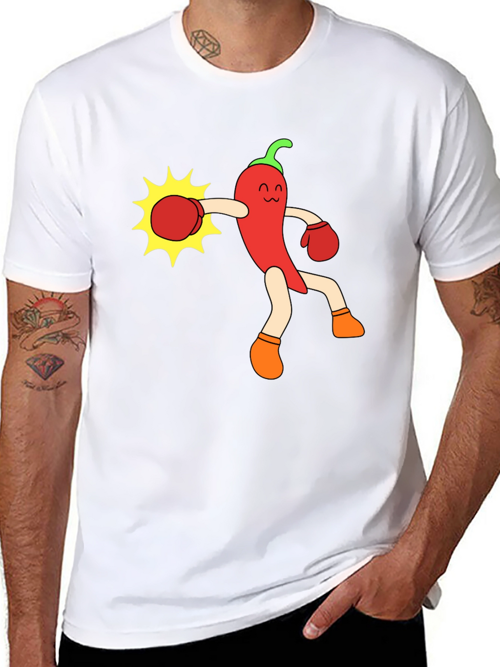 Funny Chili Pepper Boxing Black T-Shirt