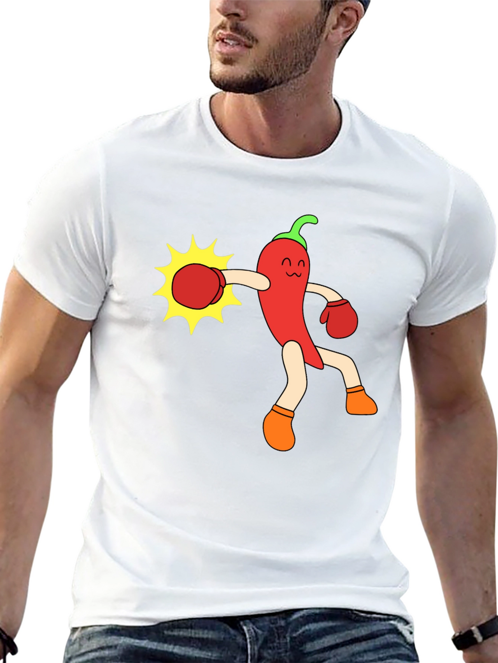 Funny Chili Pepper Boxing Black T-Shirt