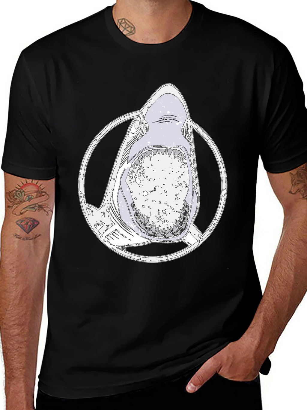 Shark Graphic Tee - Mens Black Cotton T-Shirt