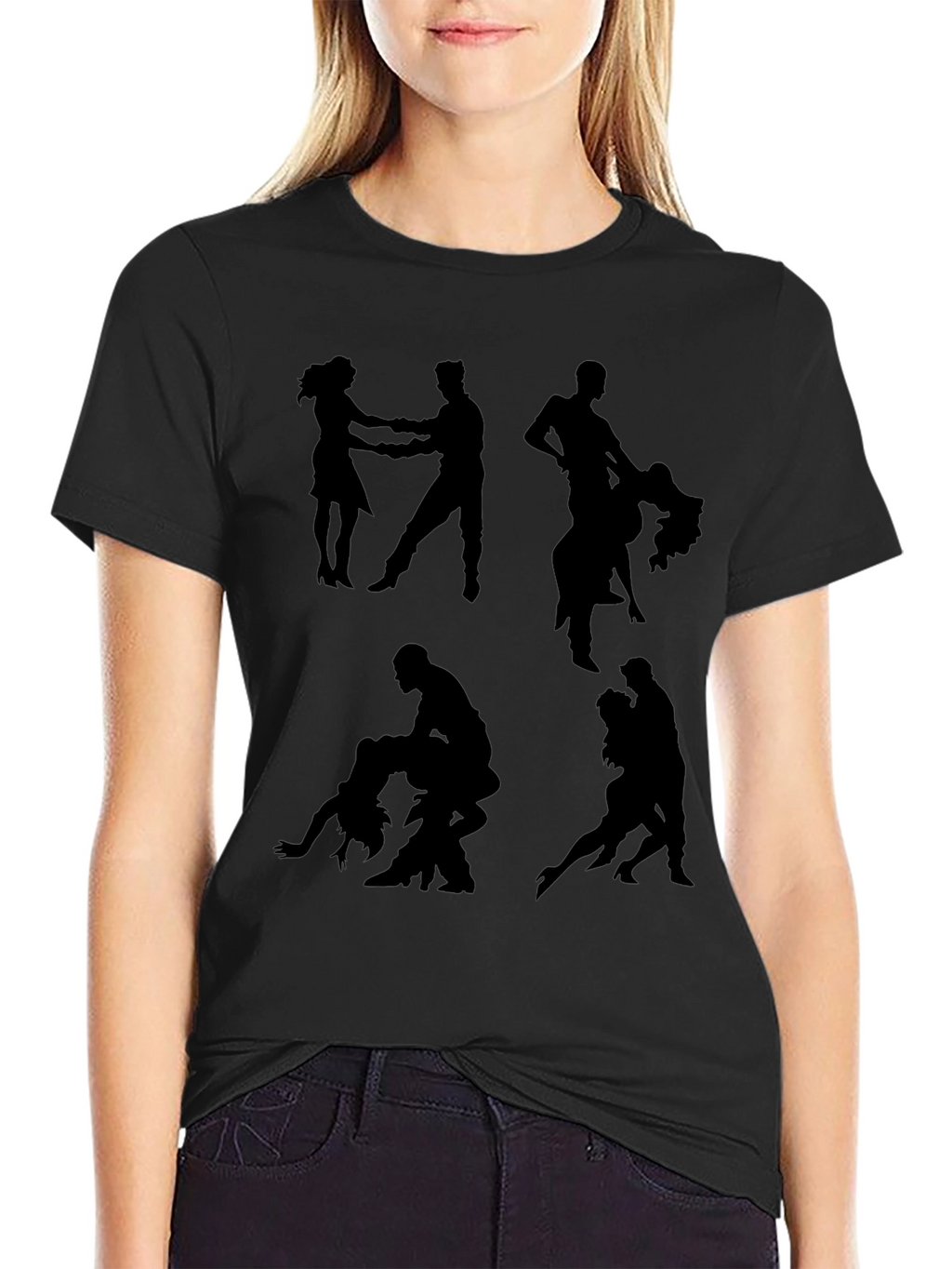 Dance Silhouette Graphic Tee - Stylish Black T-Shirt