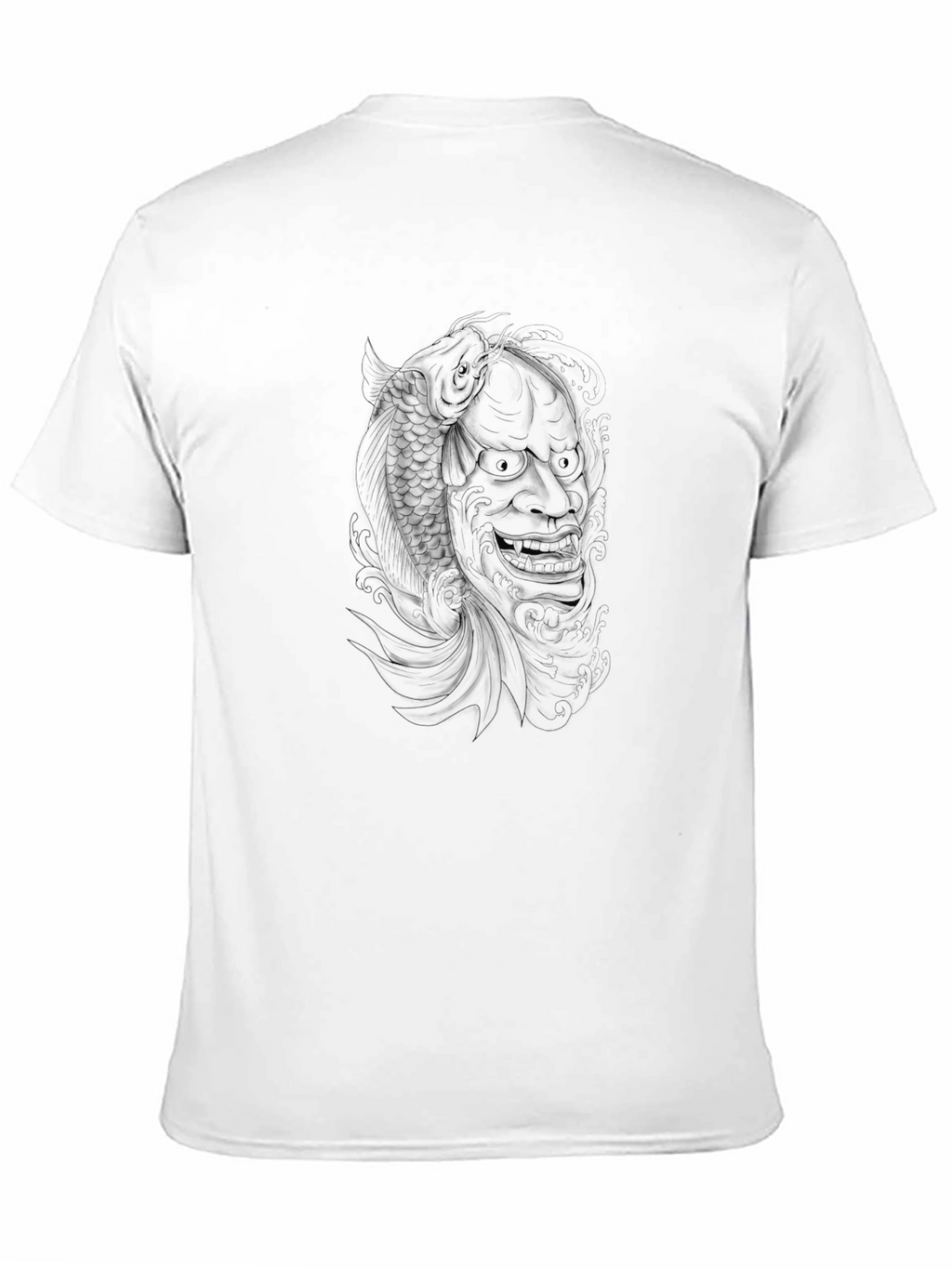 Black Graphic Tee - Hannya Mask and Koi Fish