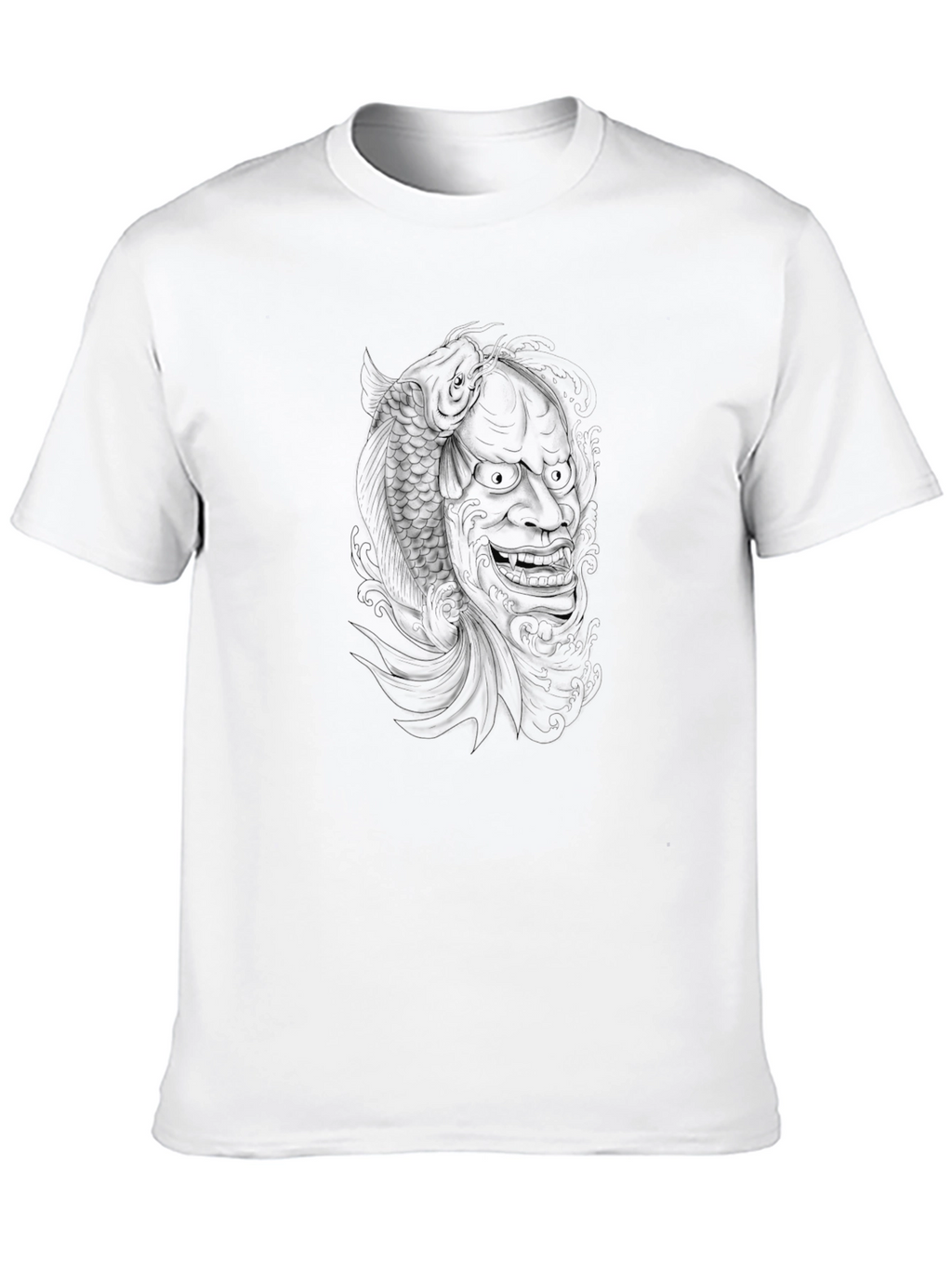 Black Graphic Tee - Hannya Mask and Koi Fish