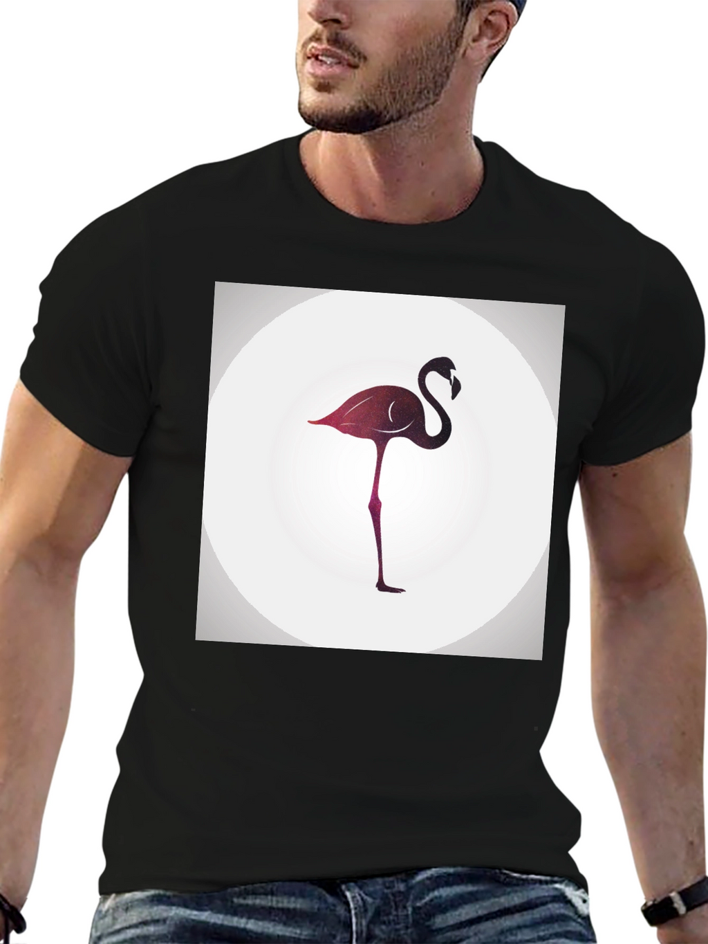 Stylish Flamingo Graphic Black T-Shirt