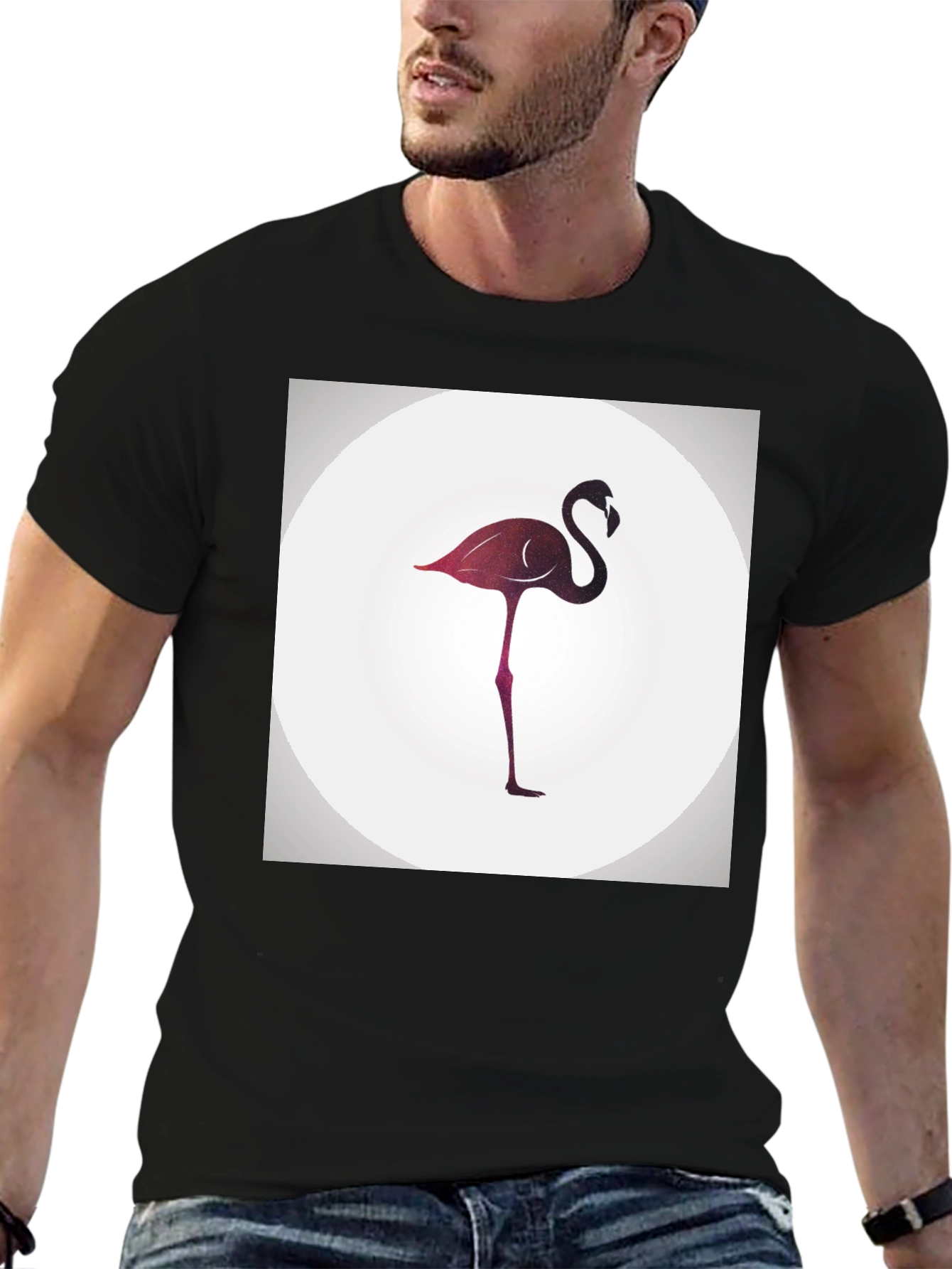 Stylish Flamingo Graphic Black T-Shirt