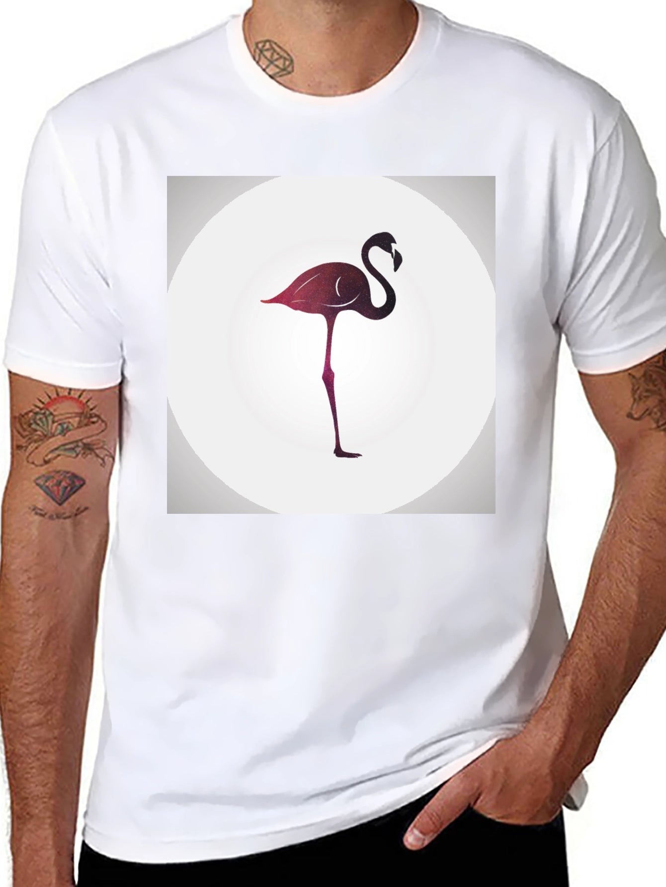 Stylish Flamingo Graphic Black T-Shirt