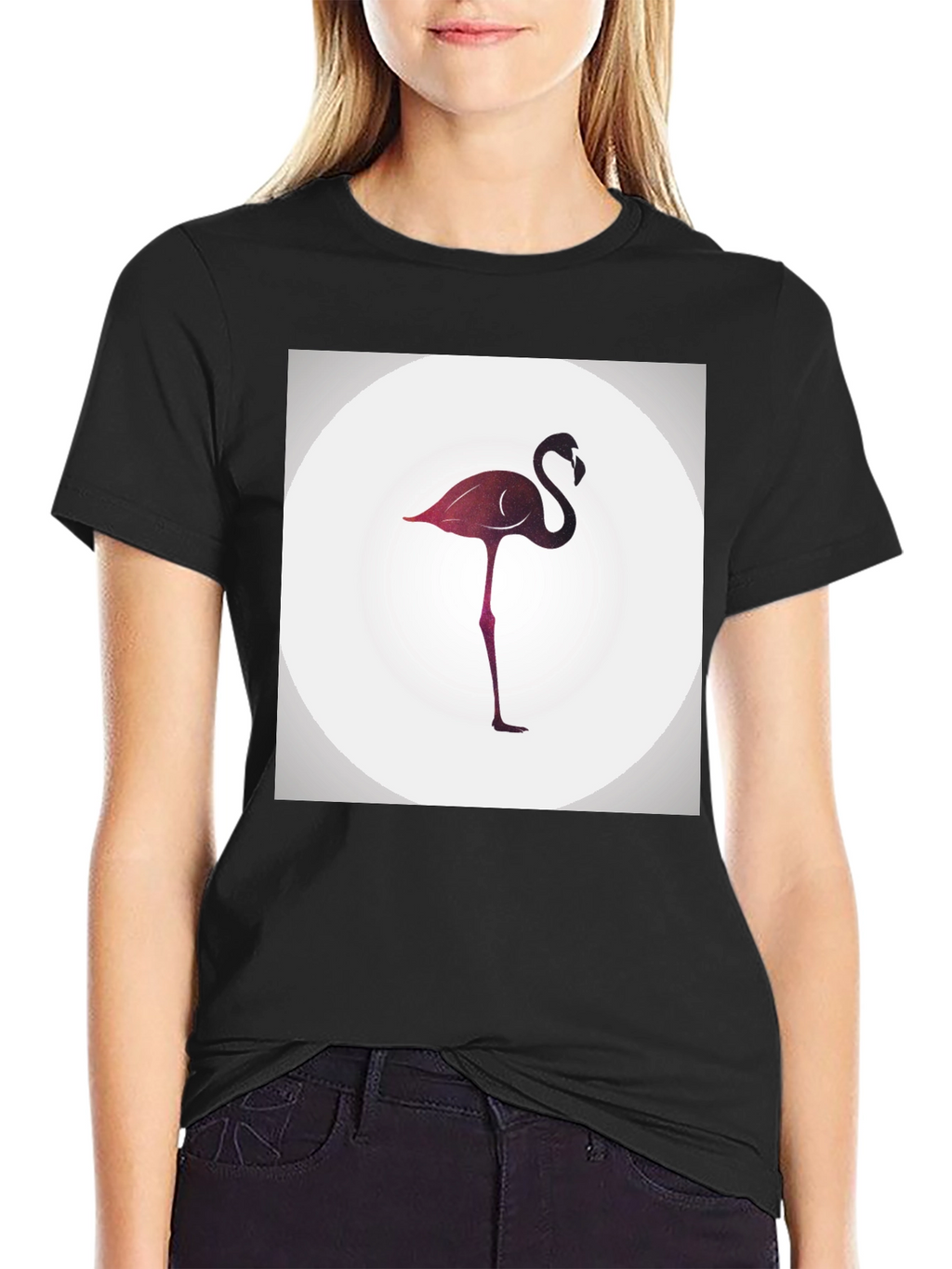 Stylish Flamingo Graphic Black T-Shirt