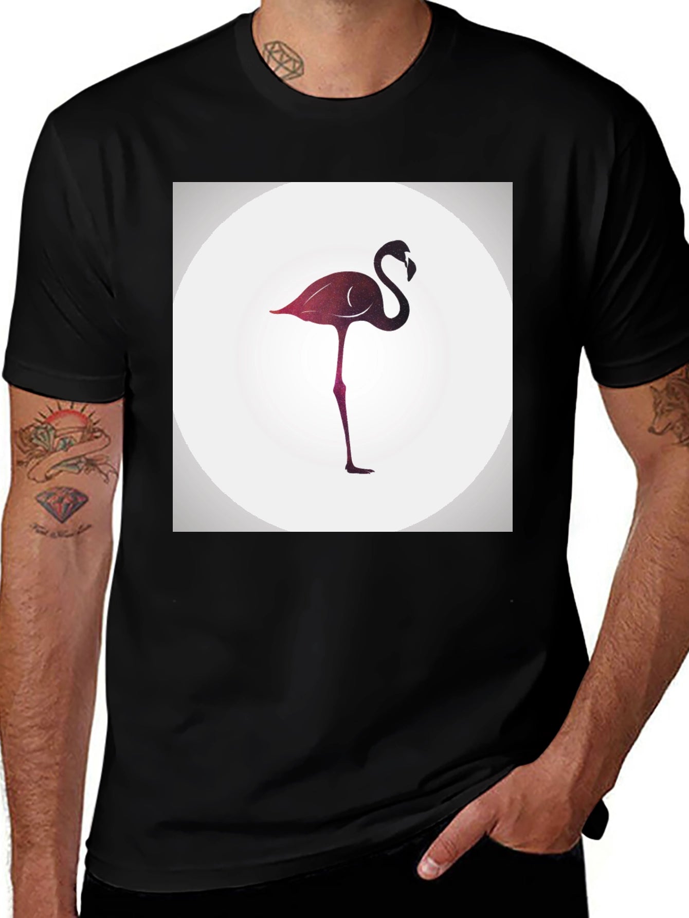 Stylish Flamingo Graphic Black T-Shirt