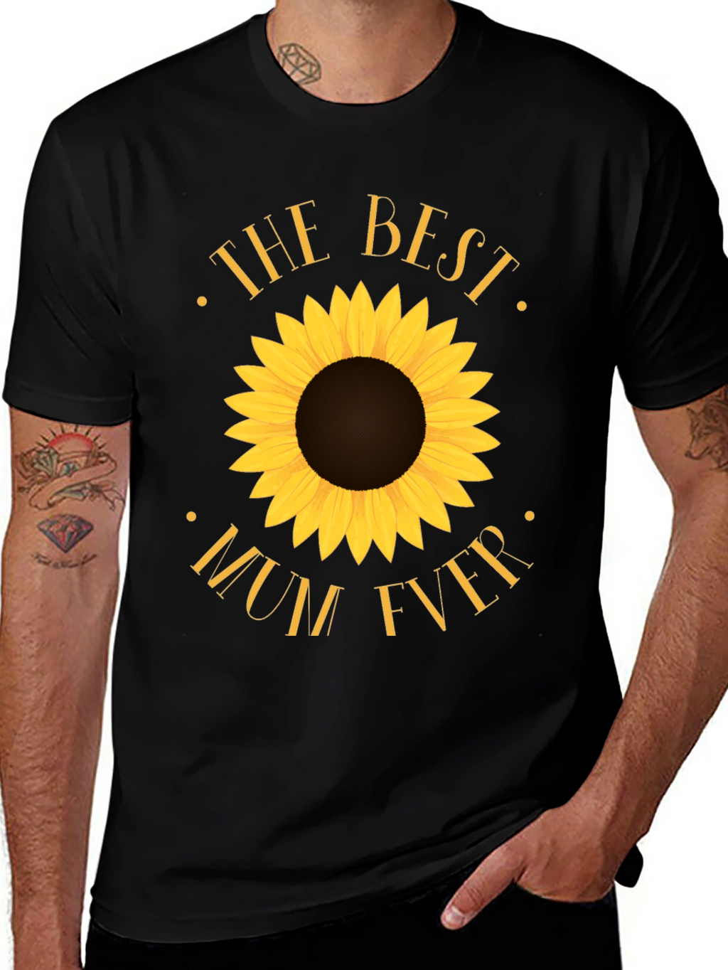 Best Mum Ever Sunflower Black T-Shirt
