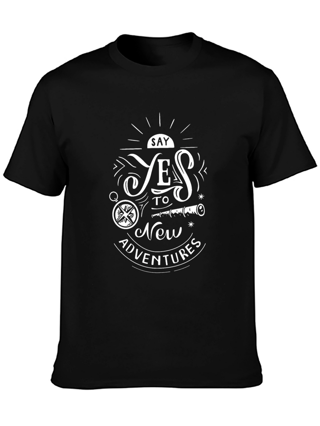 Adventure Awaits: Graphic Print Black Tee