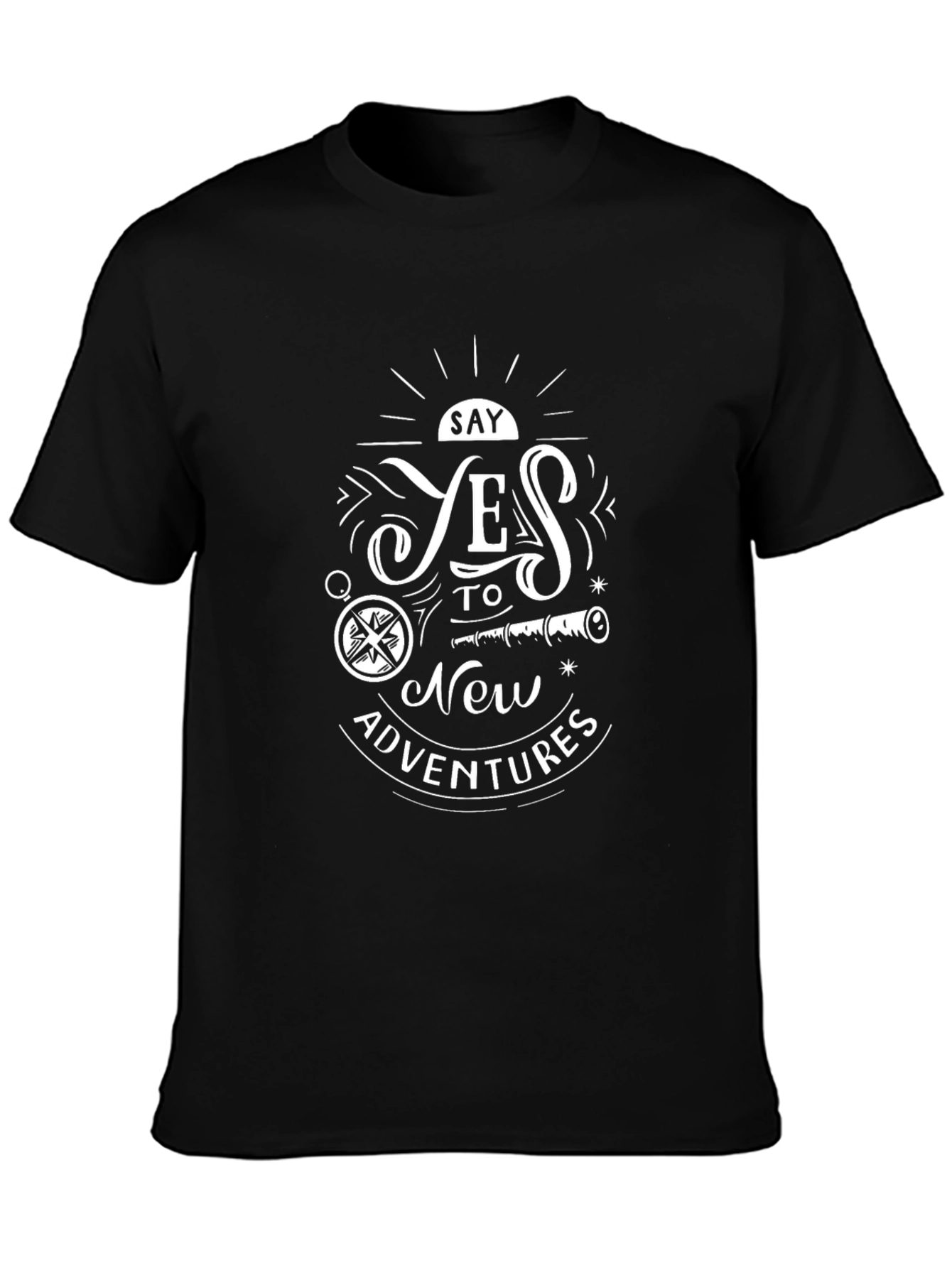 Adventure Awaits: Graphic Print Black Tee