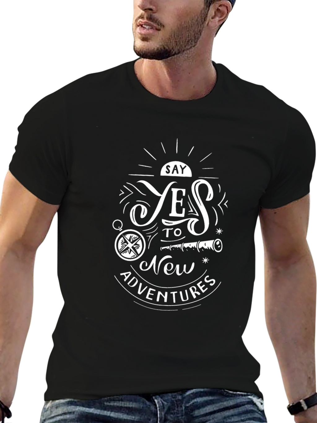 Adventure Awaits: Graphic Print Black Tee
