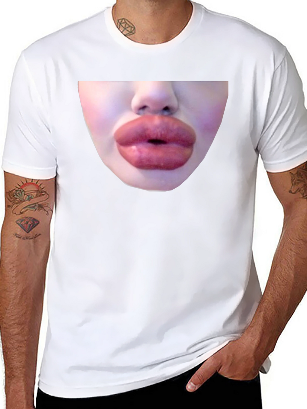 Statement Black Tee with Bold Lip Graphic