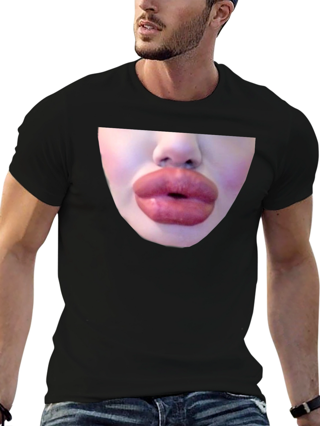 Statement Black Tee with Bold Lip Graphic