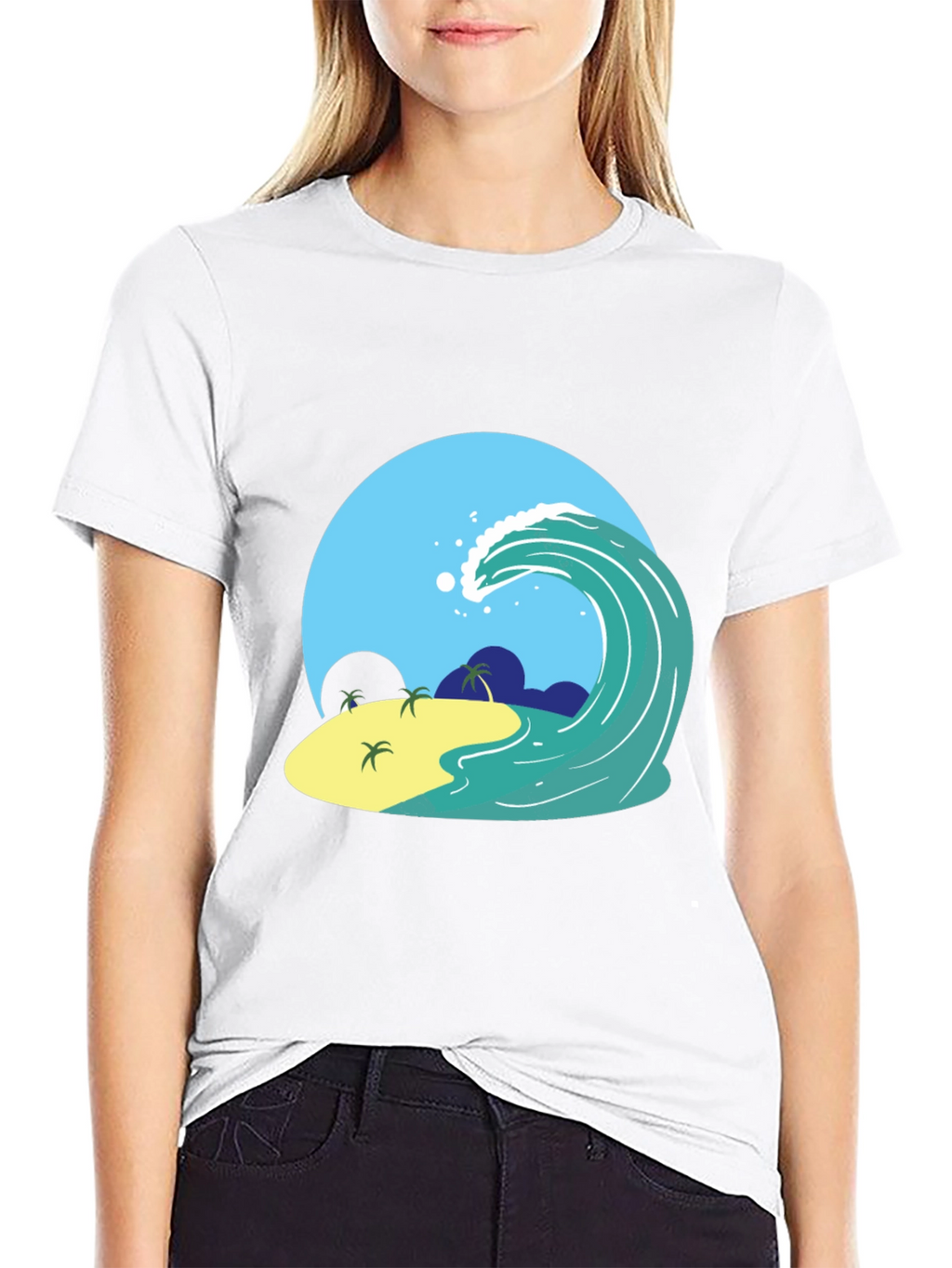 Island Wave Graphic Tee - Black Cotton T-Shirt