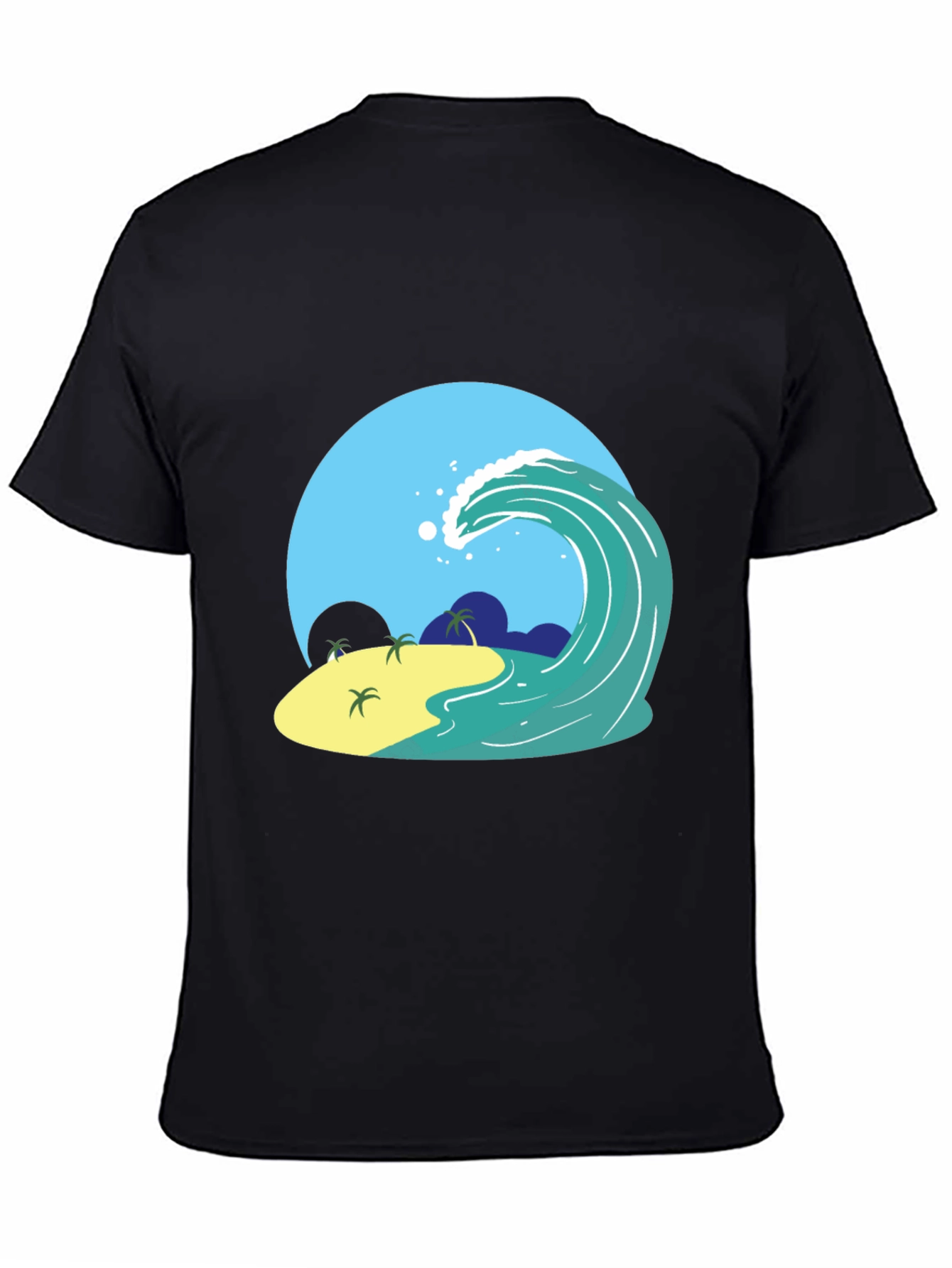 Island Wave Graphic Tee - Black Cotton T-Shirt