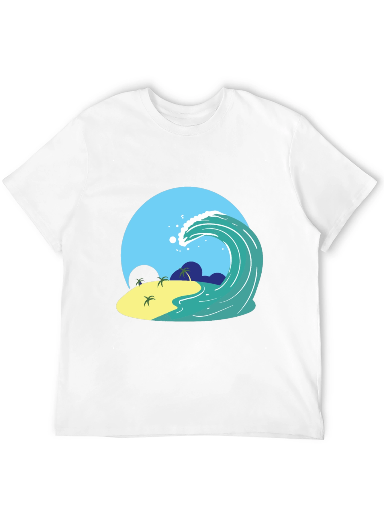 Island Wave Graphic Tee - Black Cotton T-Shirt