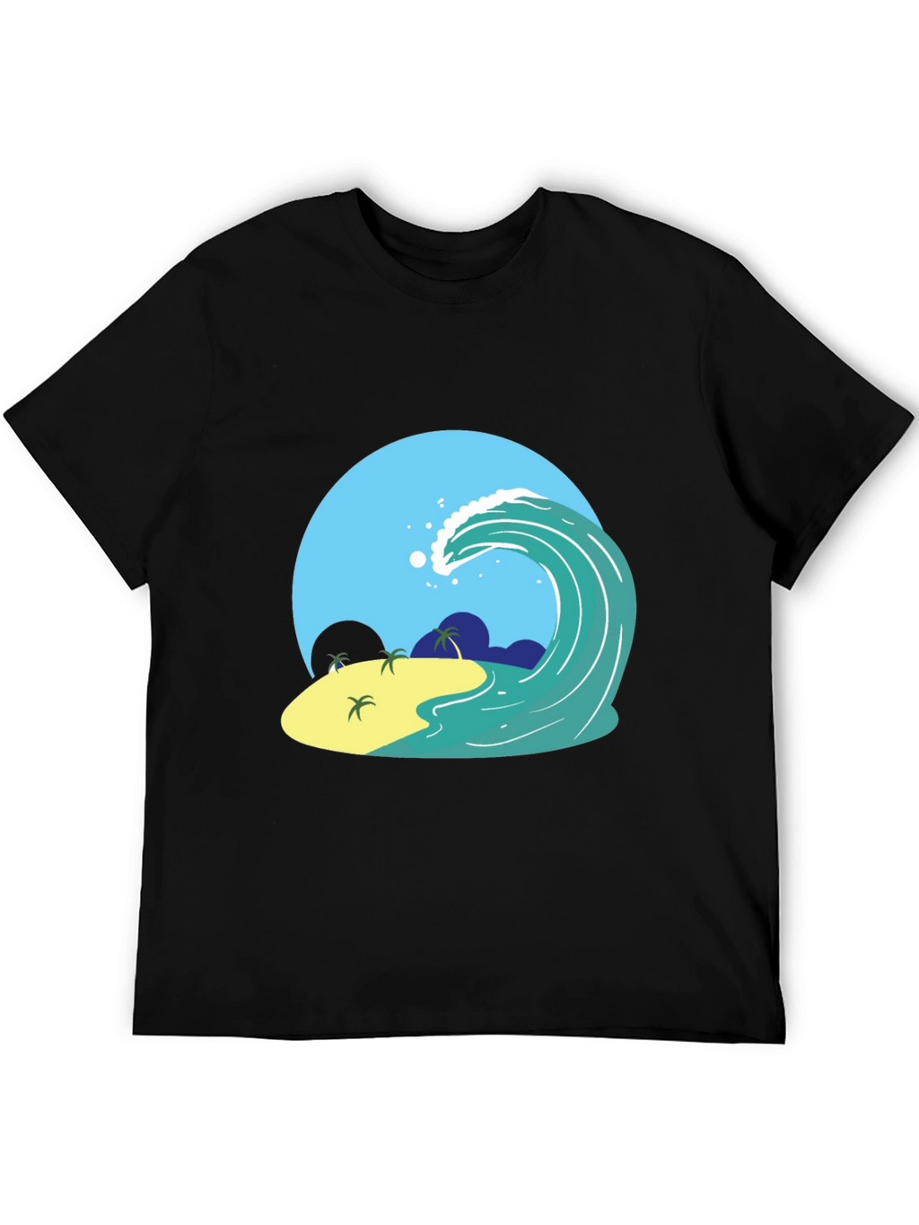 Island Wave Graphic Tee - Black Cotton T-Shirt