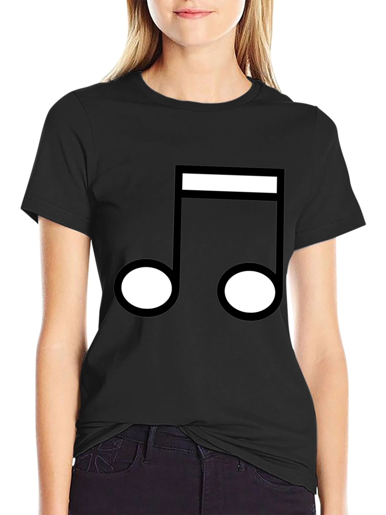 Music Note Graphic T-Shirt - Black Crew Neck Tee