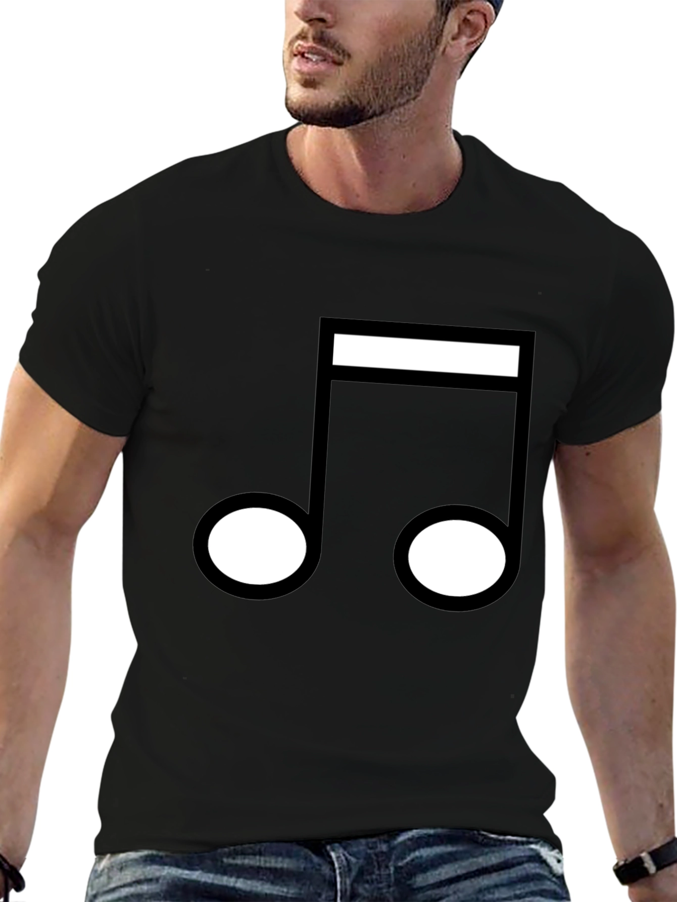 Music Note Graphic T-Shirt - Black Crew Neck Tee