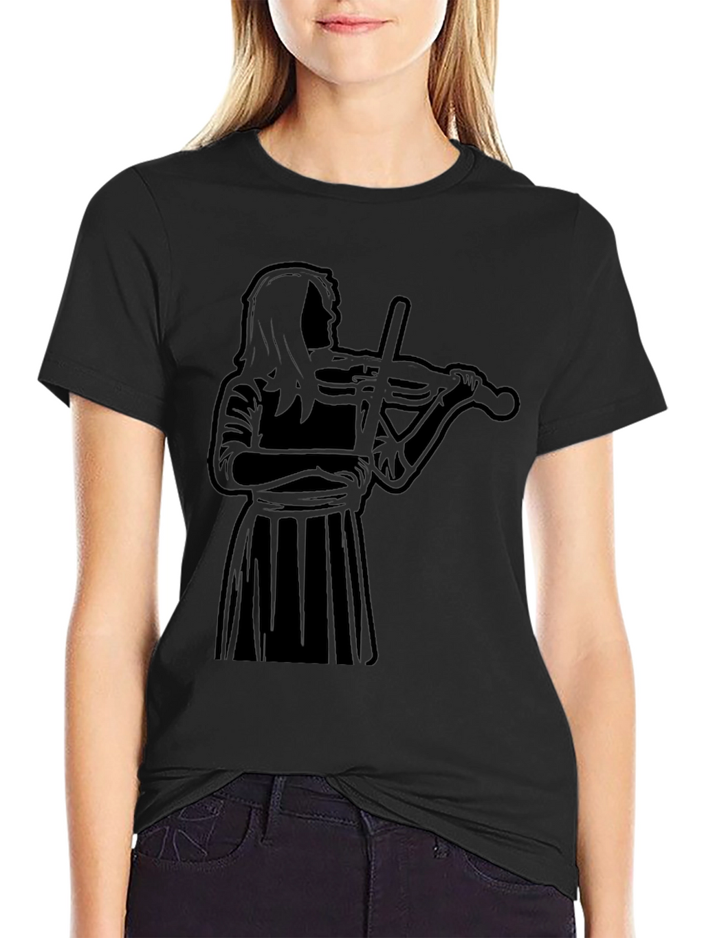 Violinist Silhouette Black T-Shirt
