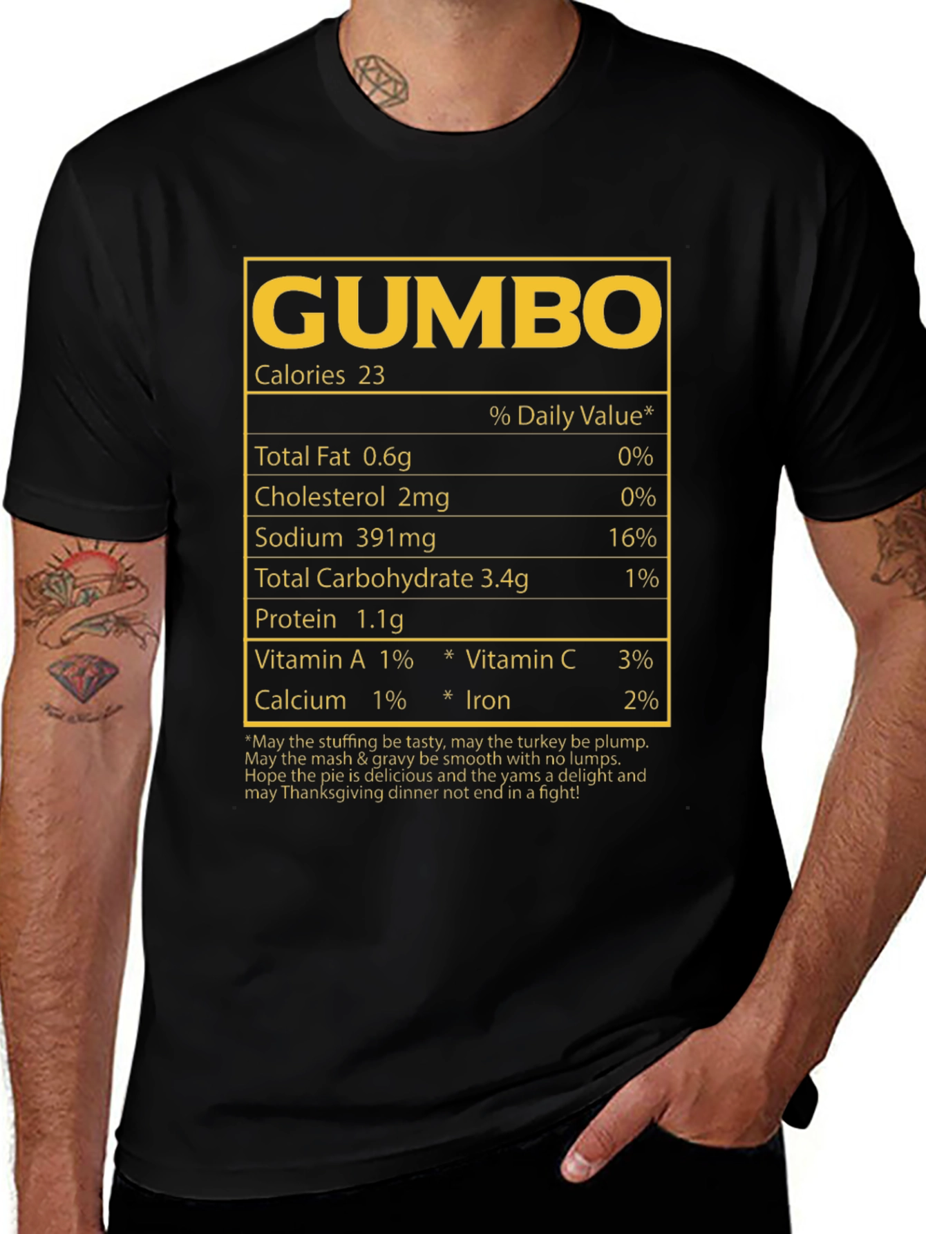 Gumbo Nutrition Facts T-Shirt - Thanksgiving Humor