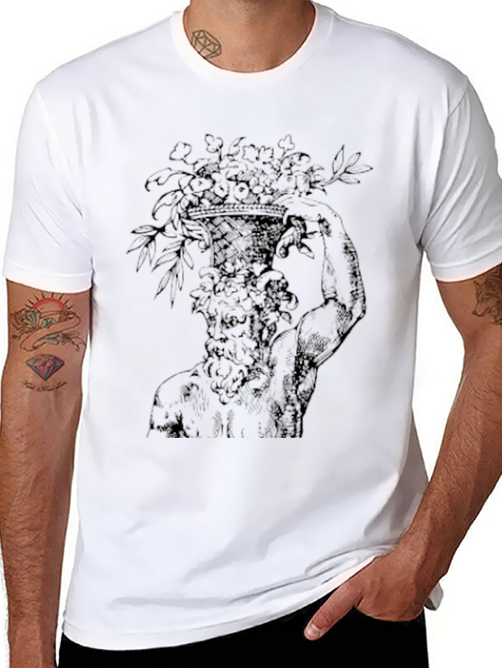 Floral Greek Statue Graphic Tee - Black