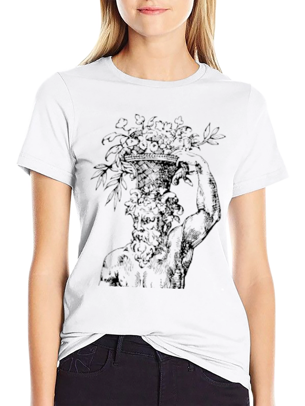 Floral Greek Statue Graphic Tee - Black