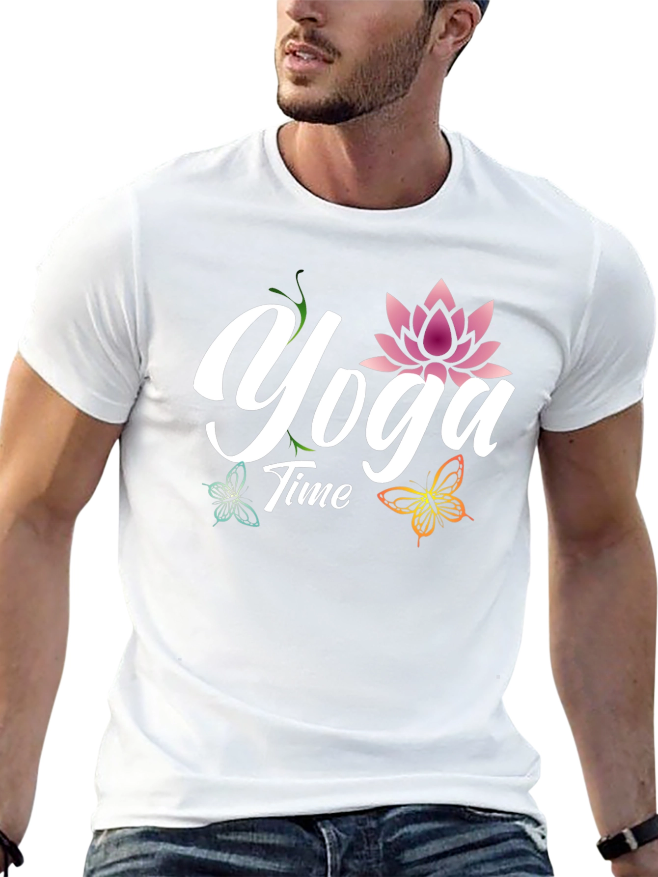 Yoga Time T-Shirt - Lotus & Butterflies Design