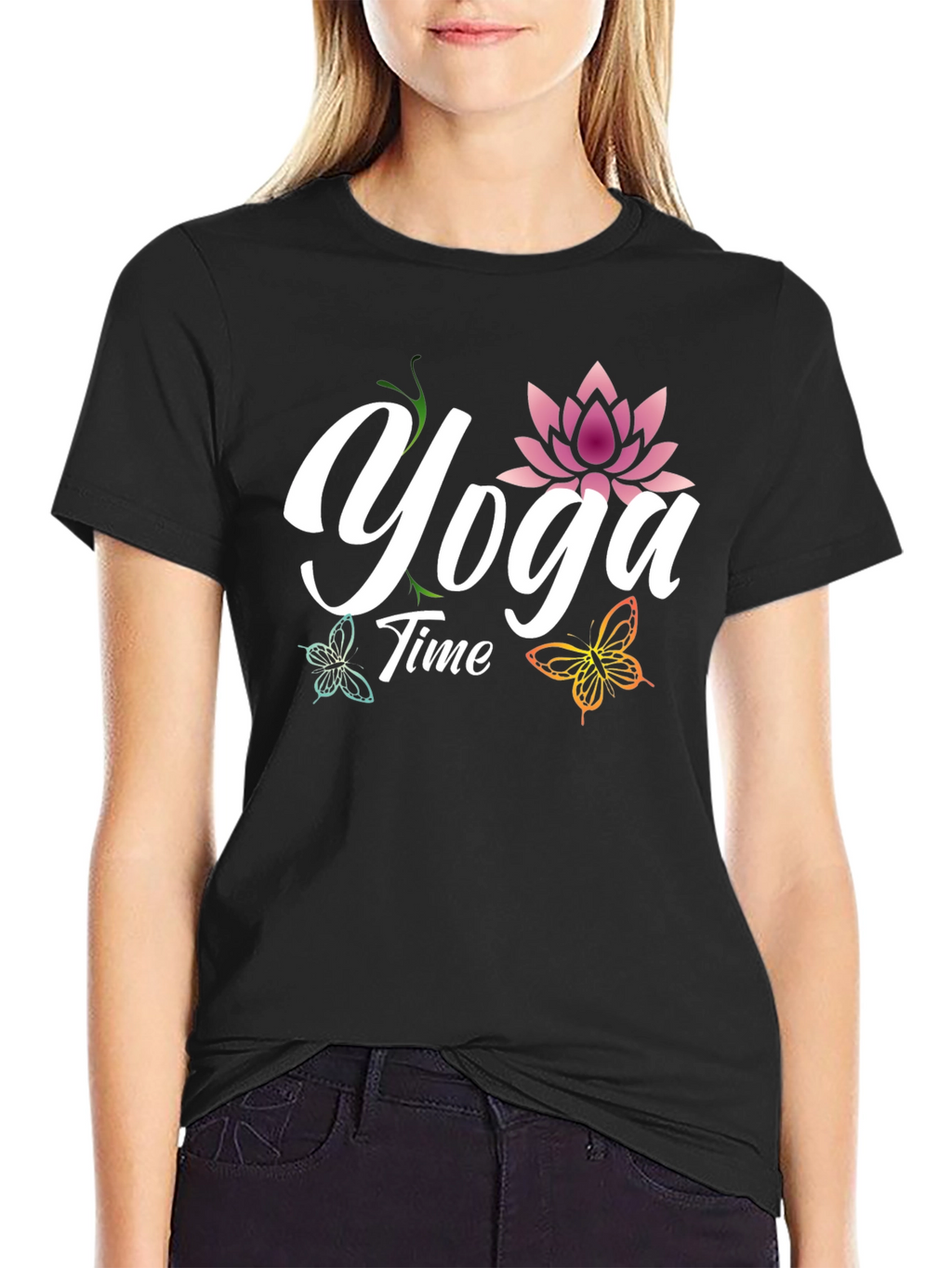 Yoga Time T-Shirt - Lotus & Butterflies Design