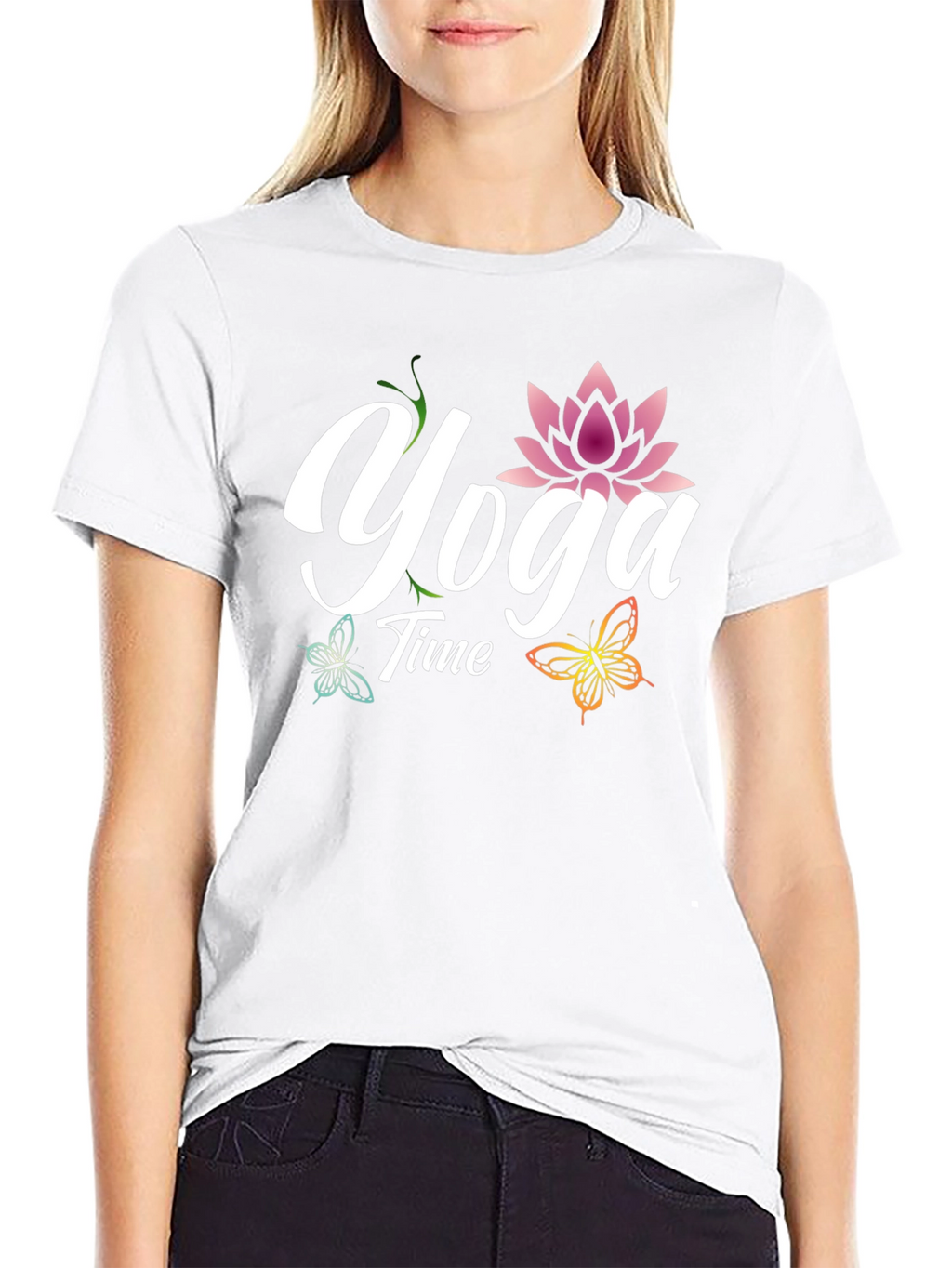 Yoga Time T-Shirt - Lotus & Butterflies Design