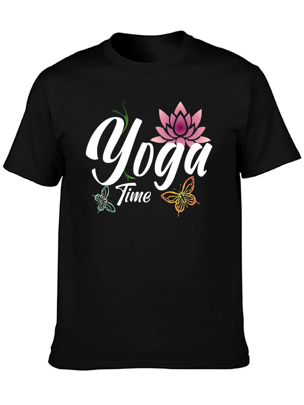 Yoga Time T-Shirt - Lotus & Butterflies Design