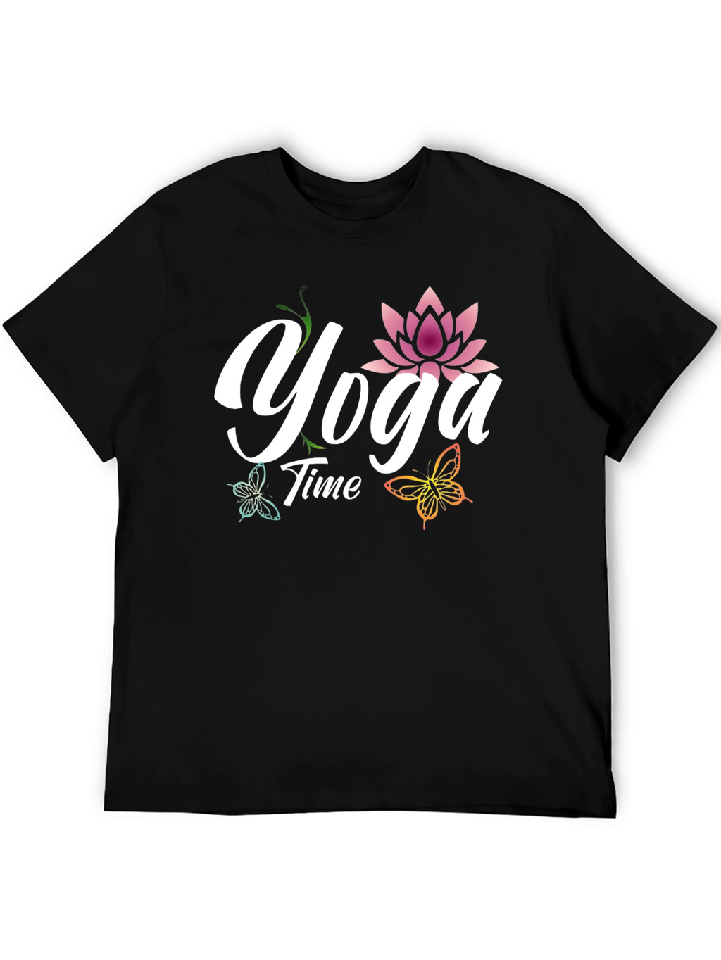 Yoga Time T-Shirt - Lotus & Butterflies Design
