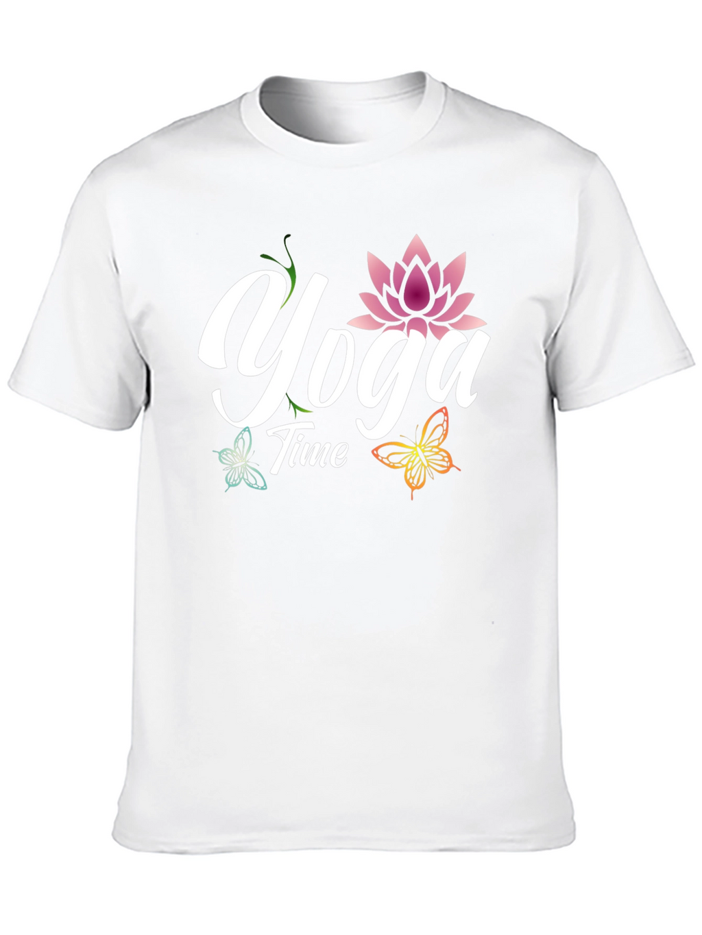 Yoga Time T-Shirt - Lotus & Butterflies Design