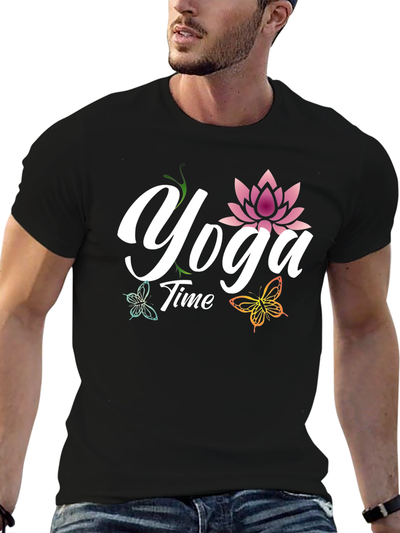 Yoga Time T-Shirt - Lotus & Butterflies Design
