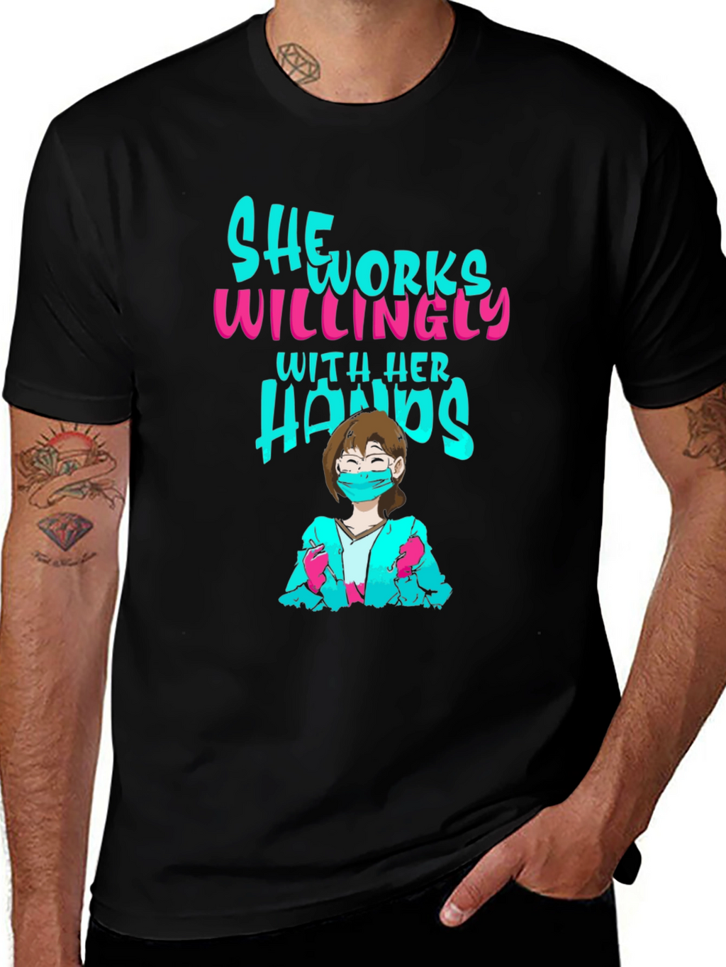 She Works Willingly T-Shirt - Black Graphic Tee