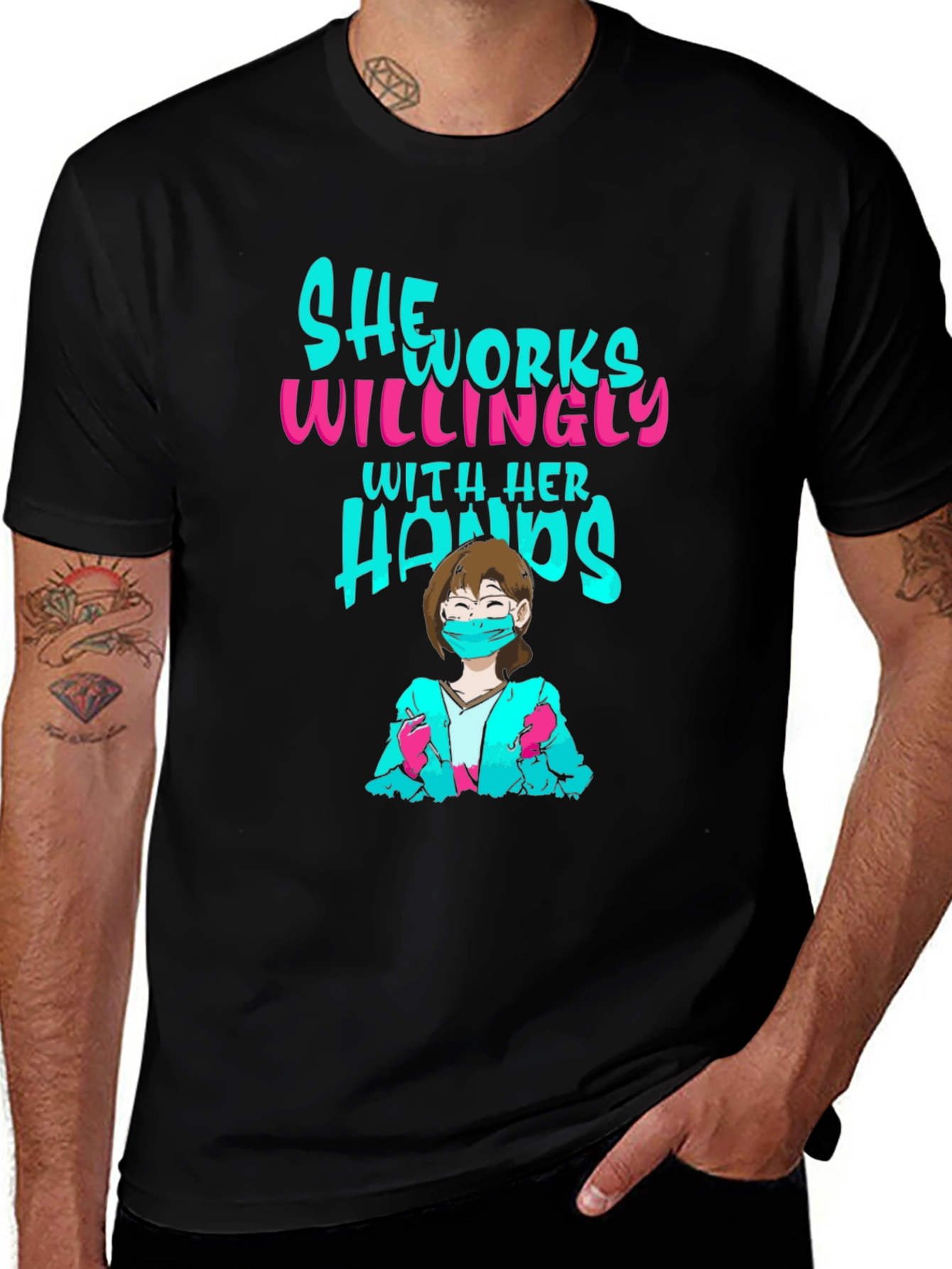 She Works Willingly T-Shirt - Black Graphic Tee