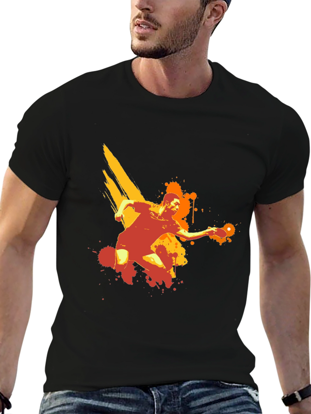 Table Tennis Player Graphic Black T-Shirt