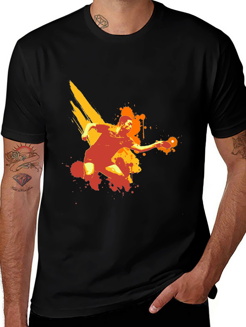 Table Tennis Player Graphic Black T-Shirt